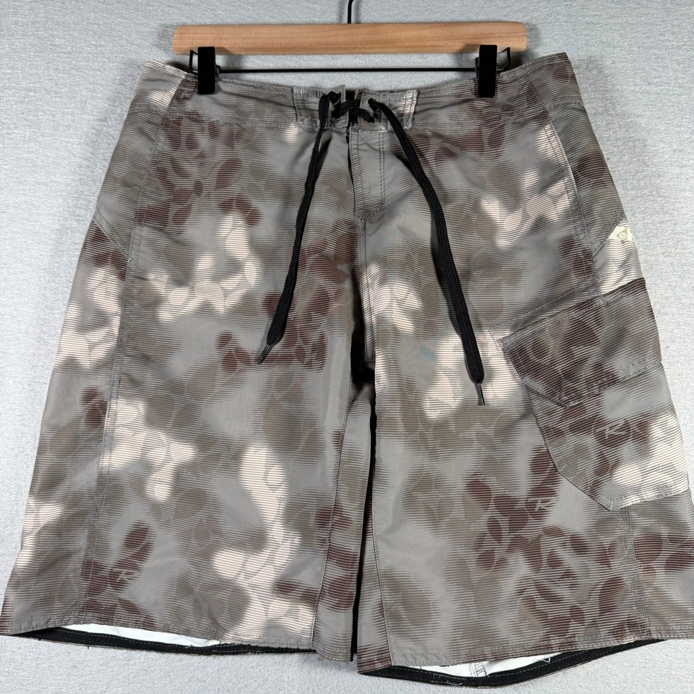 Rossignol Mens Grey‎ Brown Abstract Floral Camo Board Shorts NAMBS043 Size M 34